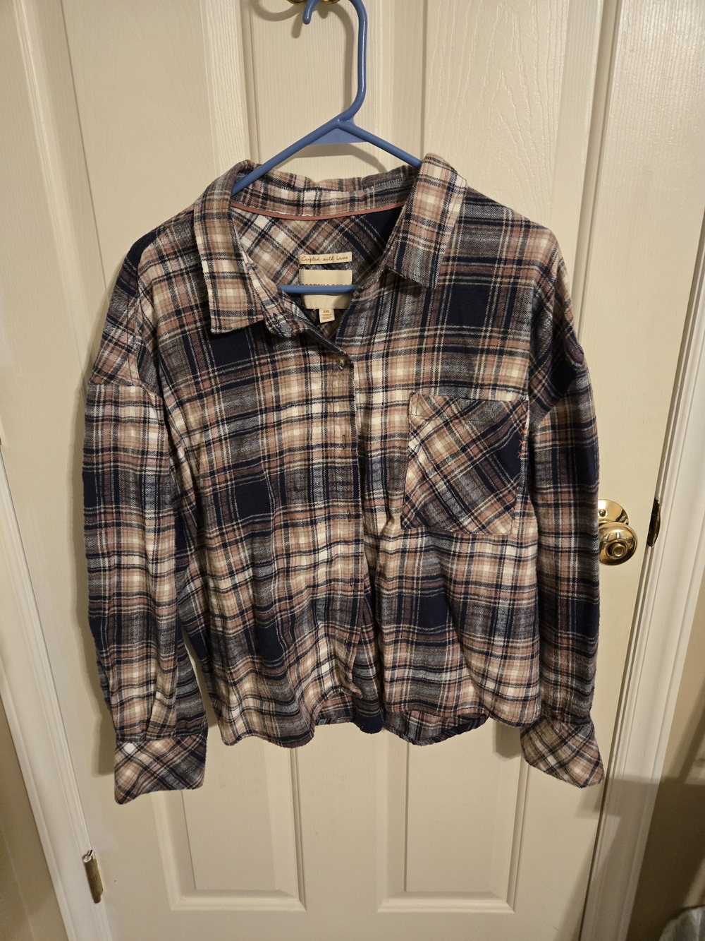 Scotch & Soda Navy and Cream Plaid Button-Down Shirt Cropped